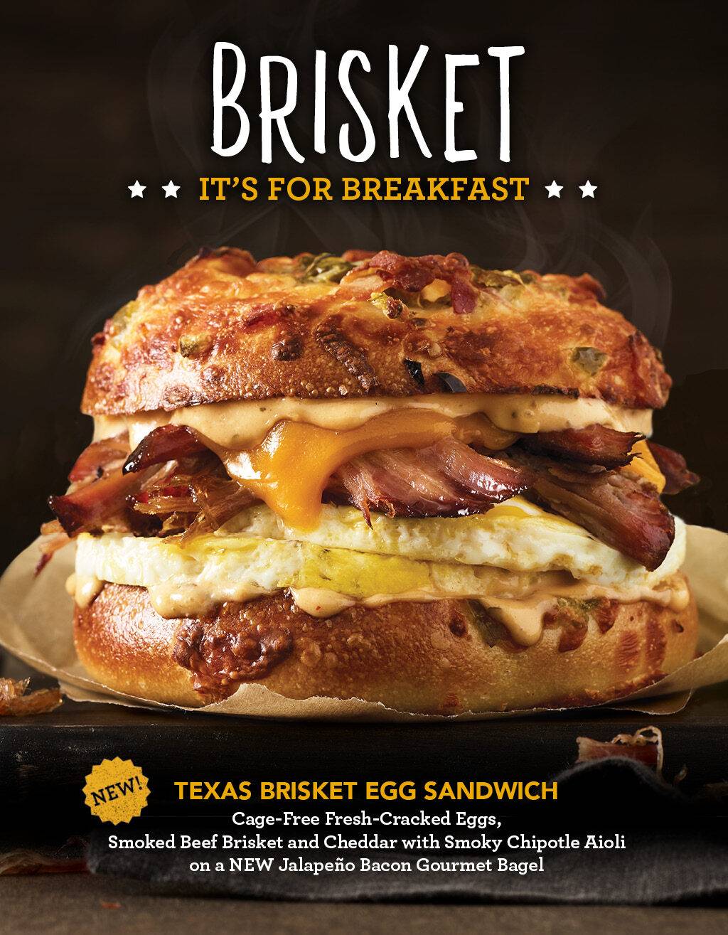 Try our new Texas Brisket Egg Sandwich. Click to View Menu