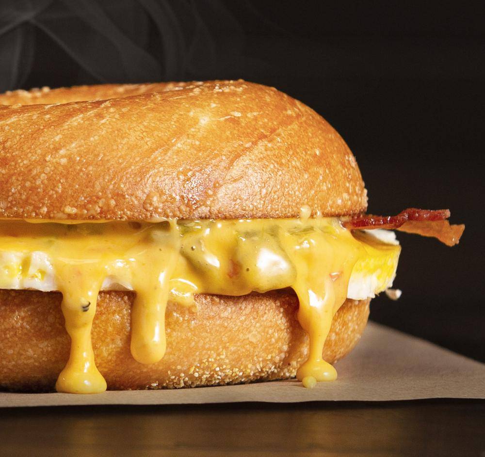Einstein Bros. Bagels Bacon and Queso Egg Sandwich