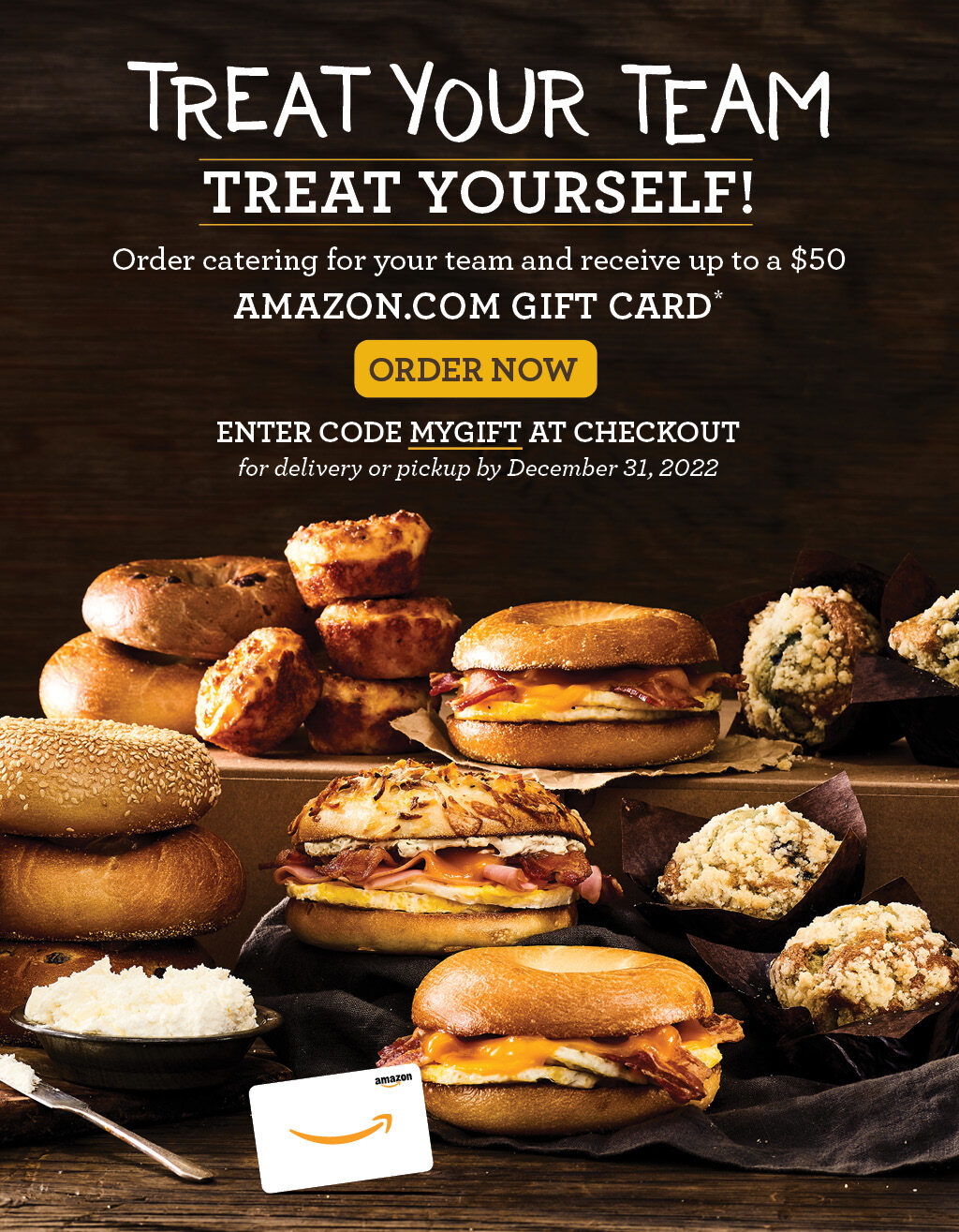 Treat your team, treat yourself – get an Amazon gift card when you order Einstein Bros. Bagels catering